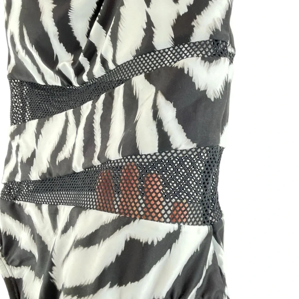 NWOT Carmen Marc Valvo One Shoulder Zebra Print Sheer Mesh One Piece Swimsuit 6